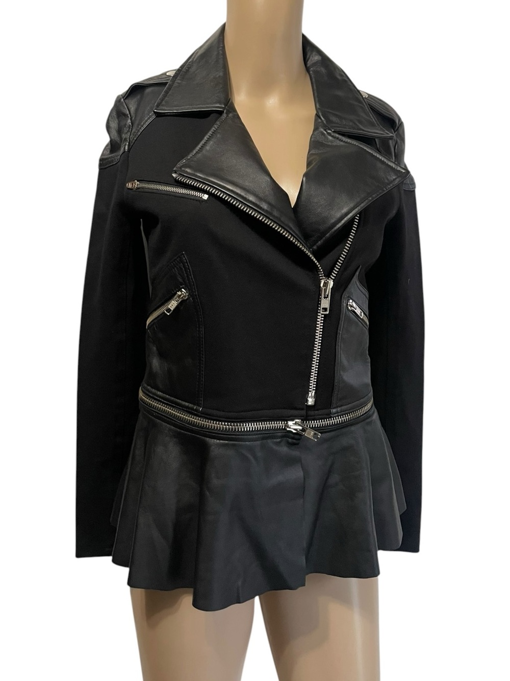 The Man Repeller PJK Black Faux Leather / lamb leather Moto Jacket Size XS
